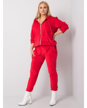 Veliūrinis plus size dydžio laisvalaikio kostiumėlis su gobtuvu (raudonos spalvos)