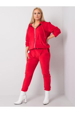 Veliūrinis plus size dydžio laisvalaikio kostiumėlis su gobtuvu (raudonos spalvos)