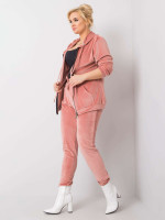 Veliūrinis plus size dydžio laisvalaikio kostiumėlis su gobtuvu (šviesiai rožinės spalvos)