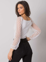 Vakarinė palaidinė su dekoratyvinėmis rankovėmis (balta)