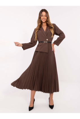 Elegantiška maxi suknelė moterims su dirželiu (ruda)