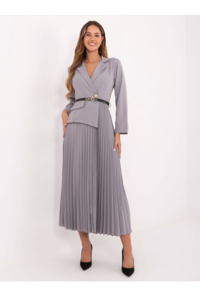 Elegantiška maxi suknelė moterims su dirželiu (pilka)