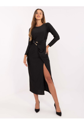 Elegantiška maxi suknelė moterims su skeltuku (juoda)