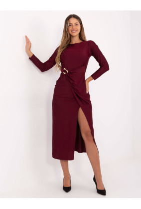 Elegantiška maxi suknelė moterims su skeltuku (bordo)