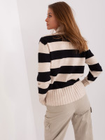 Dryžuotas megztinis moterims (juodos ir smėlio spalvos)