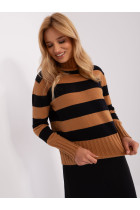 Dryžuotas megztinis moterims (juodos ir rudos spalvos)