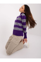 Dryžuotas megztinis moterims (violetinės ir pilkos spalvos)