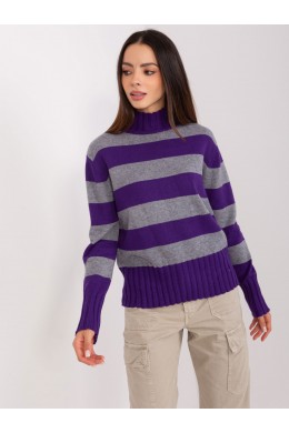 Dryžuotas megztinis moterims (violetinės ir pilkos spalvos)