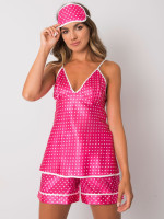 Taškuotos satino pižamos rinkinys su chalatu (rožinės spalvos)