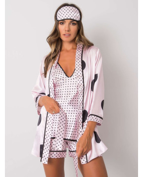 Taškuotos satino pižamos rinkinys su chalatu (šviesiai rožinės spalvos)