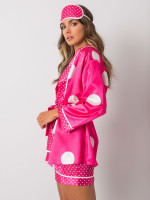 Taškuotos satino pižamos rinkinys su chalatu (rožinės spalvos)