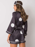 Taškuotos satino pižamos rinkinys su chalatu (juodos spalvos)