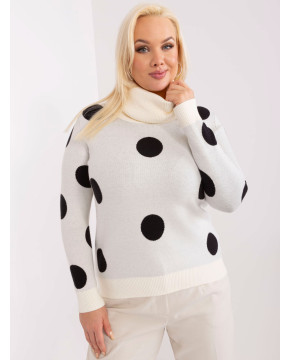 Plus size dydžio megztinis moterims aukštu kaklu (baltos spalvos)