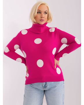 Plus size dydžio megztinis moterims aukštu kaklu (rožinės spalvos)