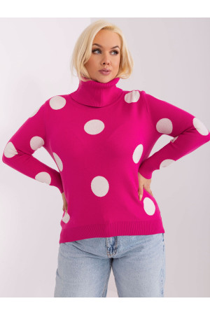 Plus size dydžio megztinis moterims aukštu kaklu (rožinės spalvos)