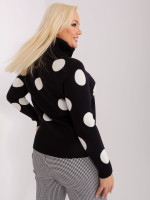 Plus size dydžio megztinis moterims aukštu kaklu (juodos spalvos)