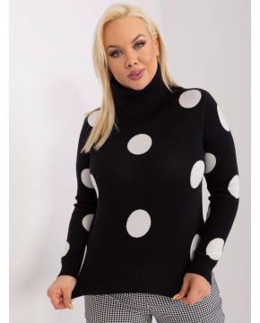 Plus size dydžio megztinis moterims aukštu kaklu (juodos spalvos)