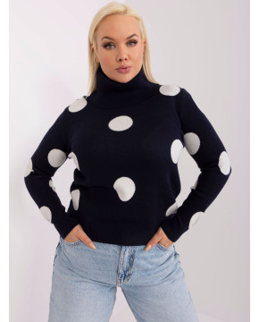 Plus size dydžio megztinis moterims aukštu kaklu (tamsiai mėlynos spalvos)