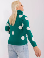 Plus size dydžio megztinis moterims aukštu kaklu (žalios spalvos)