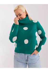 Plus size dydžio megztinis moterims aukštu kaklu (žalios spalvos)