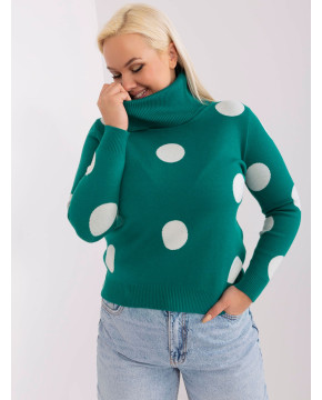 Plus size dydžio megztinis moterims aukštu kaklu (žalios spalvos)