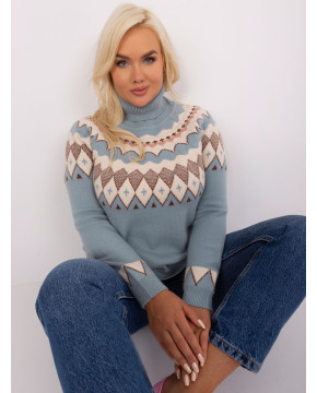 Plus size dydžio megztinis moterims (melsvos spalvos)