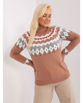 Plus size dydžio megztinis moterims (rudos spalvos)