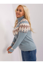 Plus size dydžio megztinis moterims (melsvos spalvos)