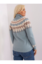 Plus size dydžio megztinis moterims (melsvos spalvos)
