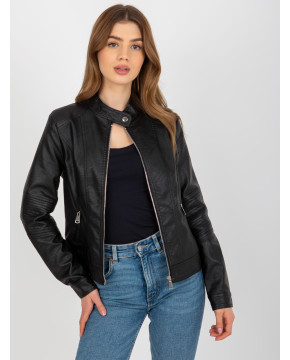 Dirbtinės odos biker tipo striukė su pamušalu (juoda)