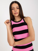 Megzta dryžuota suknelė (Juodos ir rožinės spalvos)