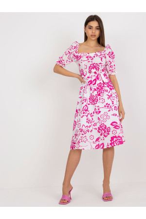 Medvilninė vasarinė suknelė su raštais (baltos ir rožinės spalvų)