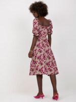 Gėlėta midi suknelė Lakert (smėlio spalvos)