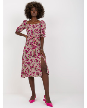 Gėlėta midi suknelė Lakert (smėlio spalvos)