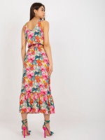 Ilga vasarinė suknelė su raštais (koralo spalvos)