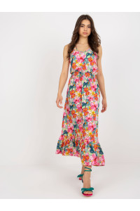 Ilga vasarinė suknelė su raštais (koralo spalvos)