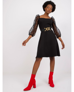 Kokteilinė suknelė pūstomis rankovėmis Segovia (Juoda)