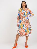 Platėjanti midi suknelė su gėlių raštais Ex mod (smėlio spalvos)