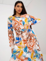 Platėjanti midi suknelė su gėlių raštais Ex mod (smėlio spalvos)