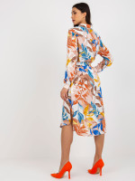 Platėjanti midi suknelė su gėlių raštais Ex mod (smėlio spalvos)