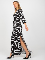 Asimetriška ilga suknelė su geometriniais raštais Lakert (juoda ir balta)