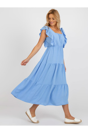 Ilga vasarinė suknelė su raukiniais (Mėlynos spalvos)
